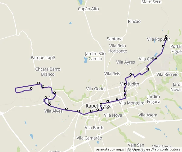 Mapa do itinerário da linha